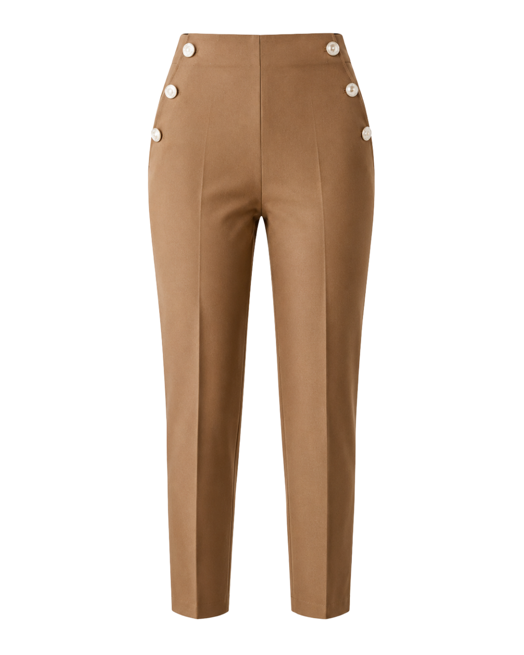 Women's High-Waisted Tailored Trousers – Elegant Button Detail Pants
