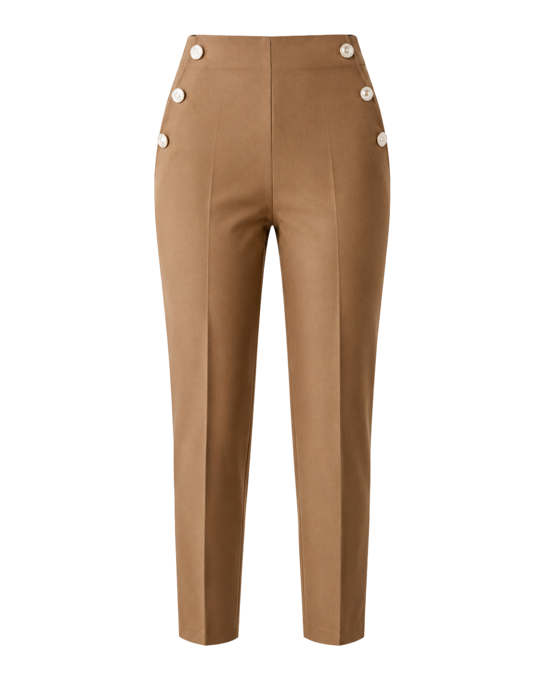 Women's High-Waisted Tailored Trousers – Elegant Button Detail Pants