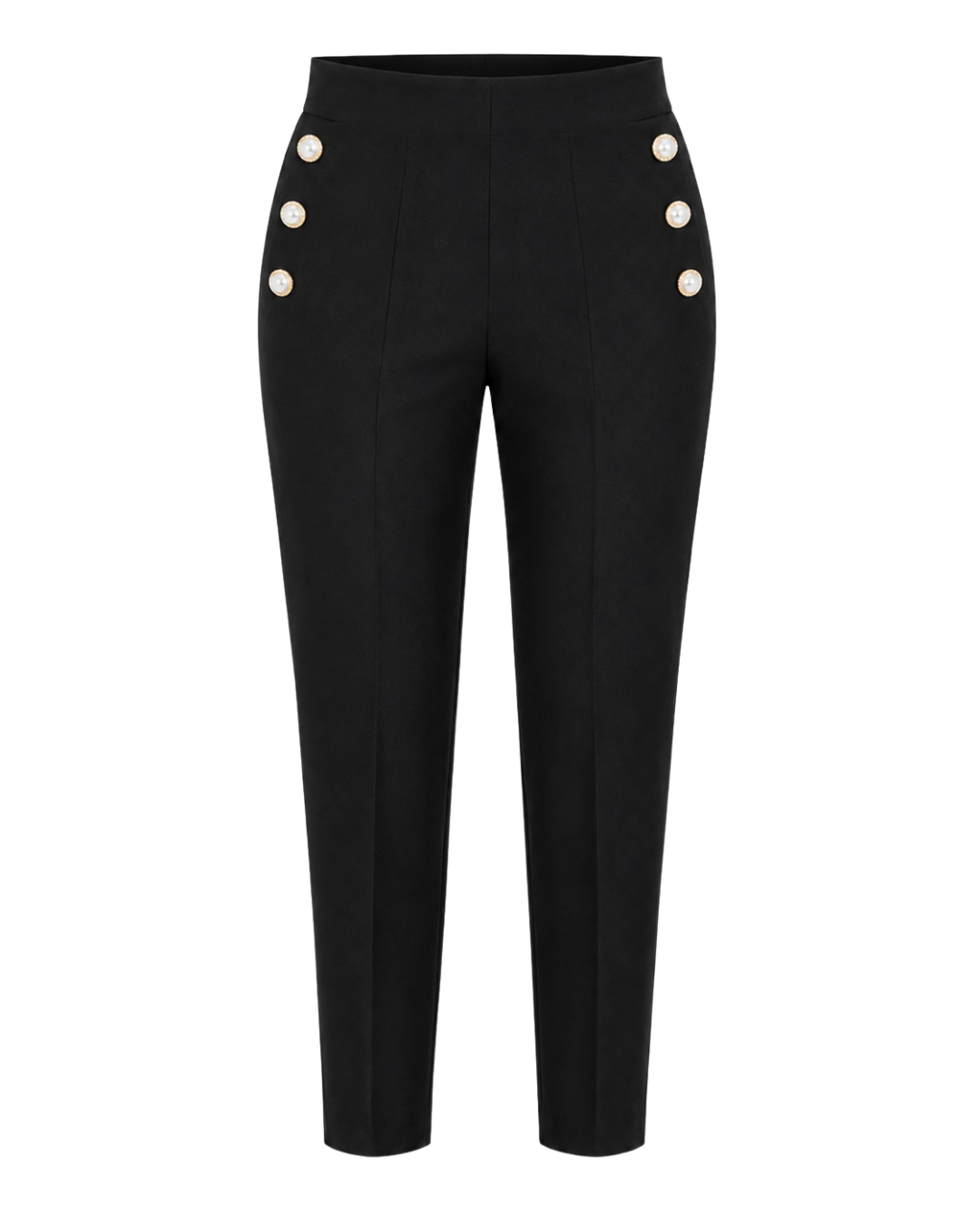 Women's High-Waisted Tailored Trousers – Elegant Button Detail Pants