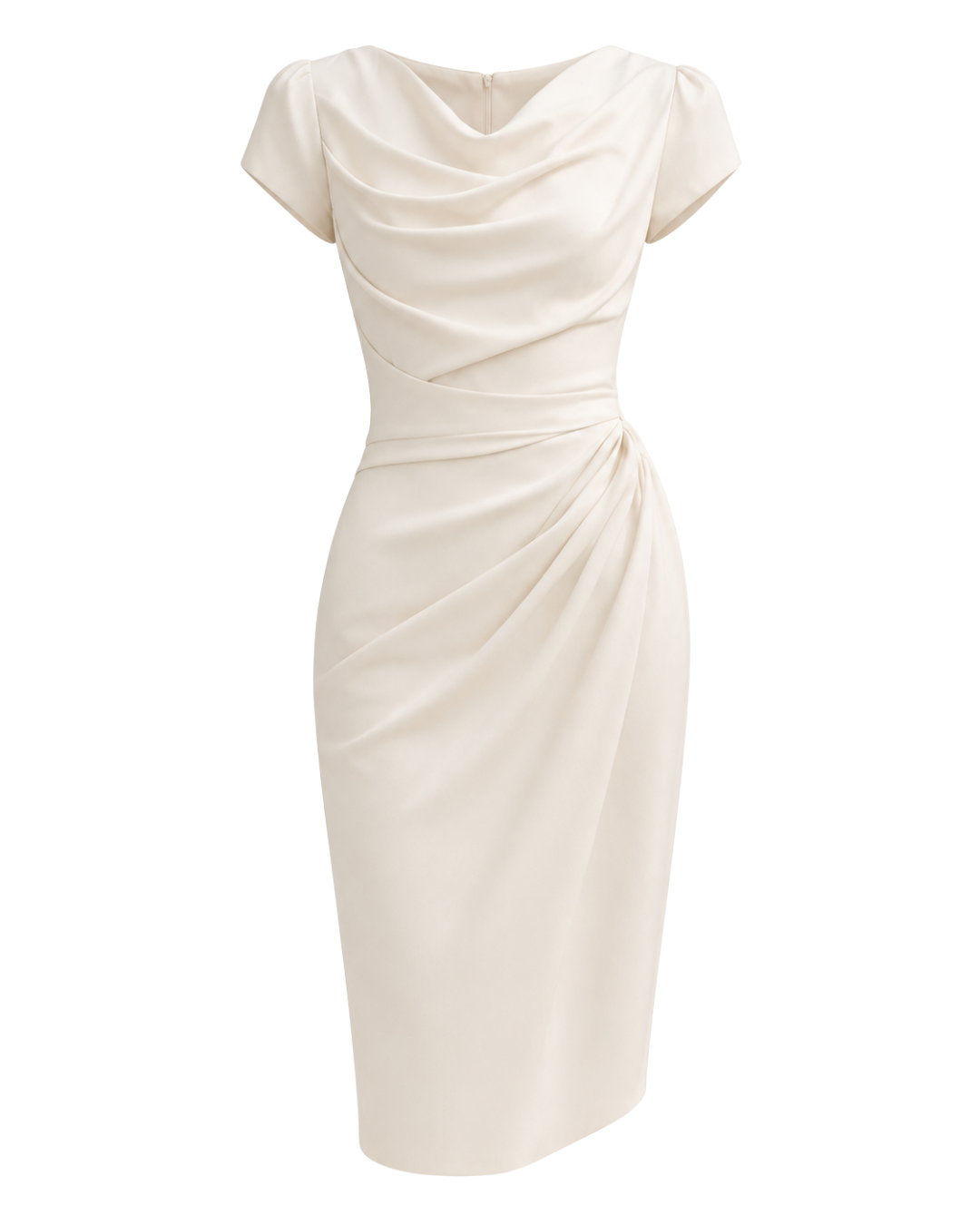 Women's Elegant V-Neck Midi Dress – Slim Fit Short Sleeve Dress