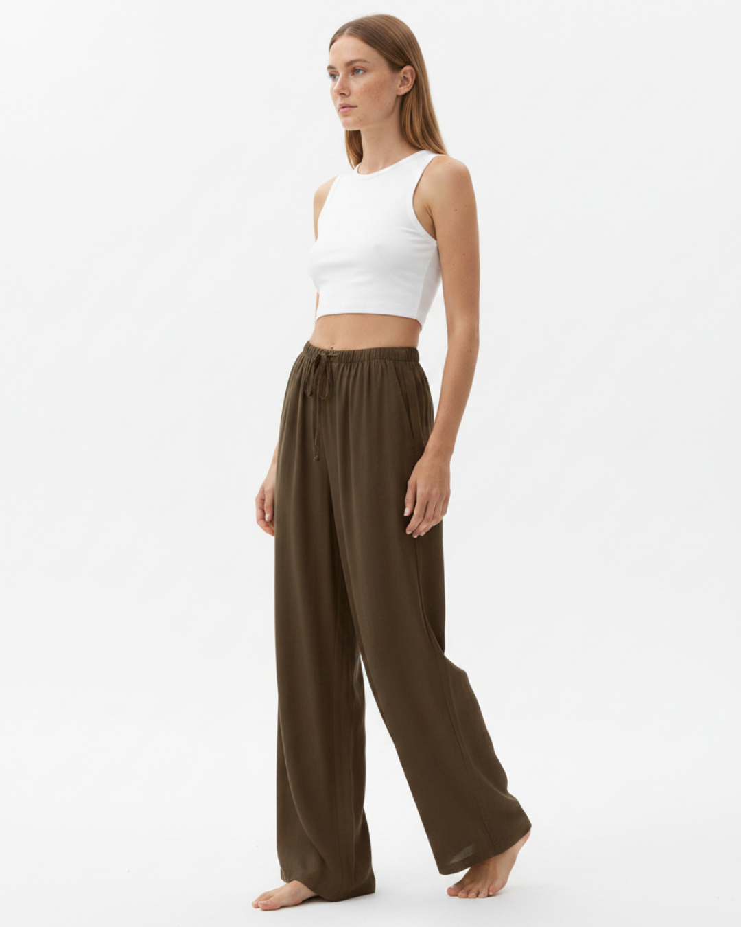 Women's Wide Leg Pants – Elastic Waist Relaxed Fit Trousers