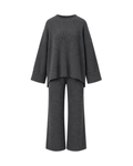 Women's Polyester Knit Two-Piece Set – Relaxed Sweater & Trouser Outfit