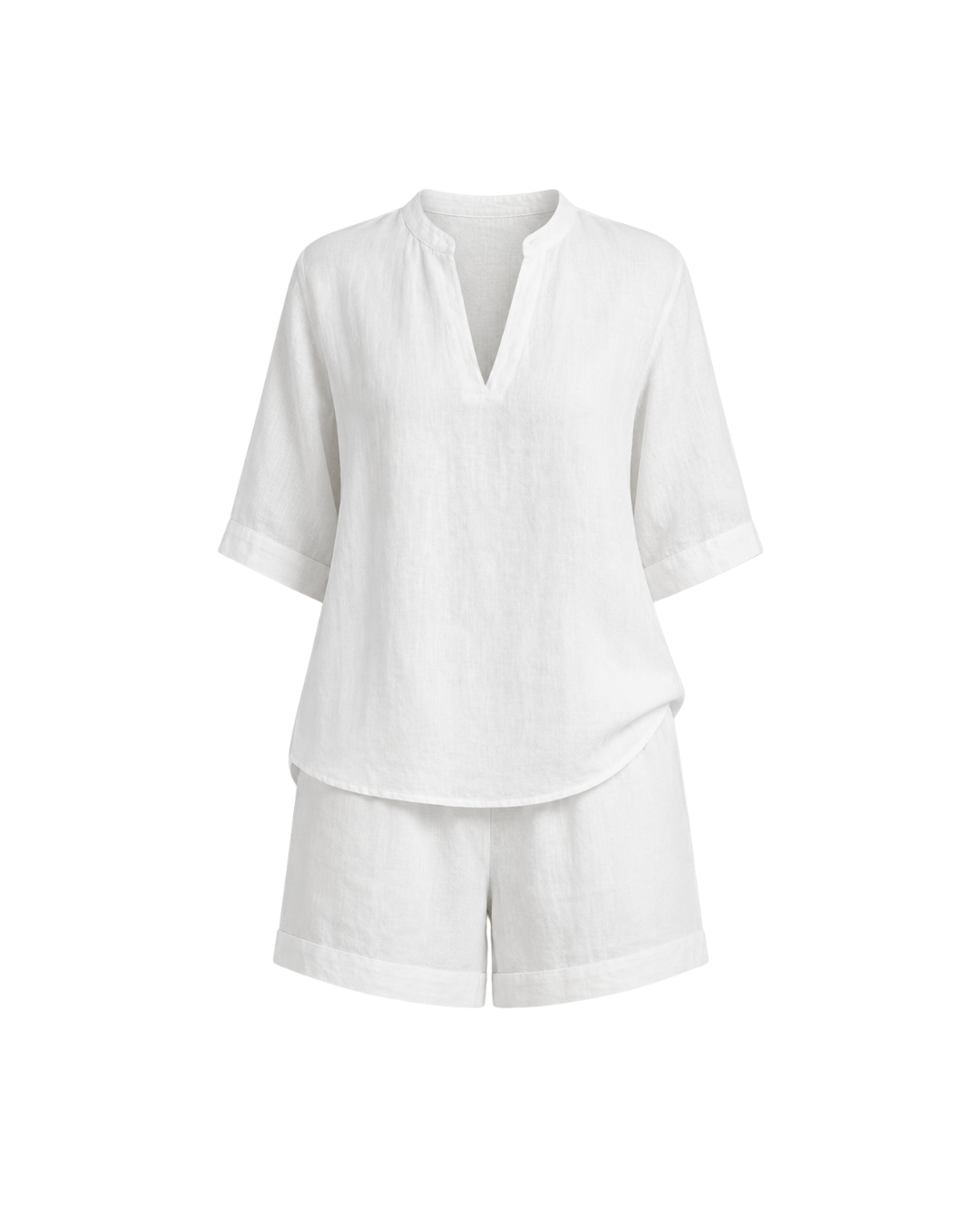 Women's V-Neck Top & Shorts Set – Elegant Summer Two-Piece Outfit