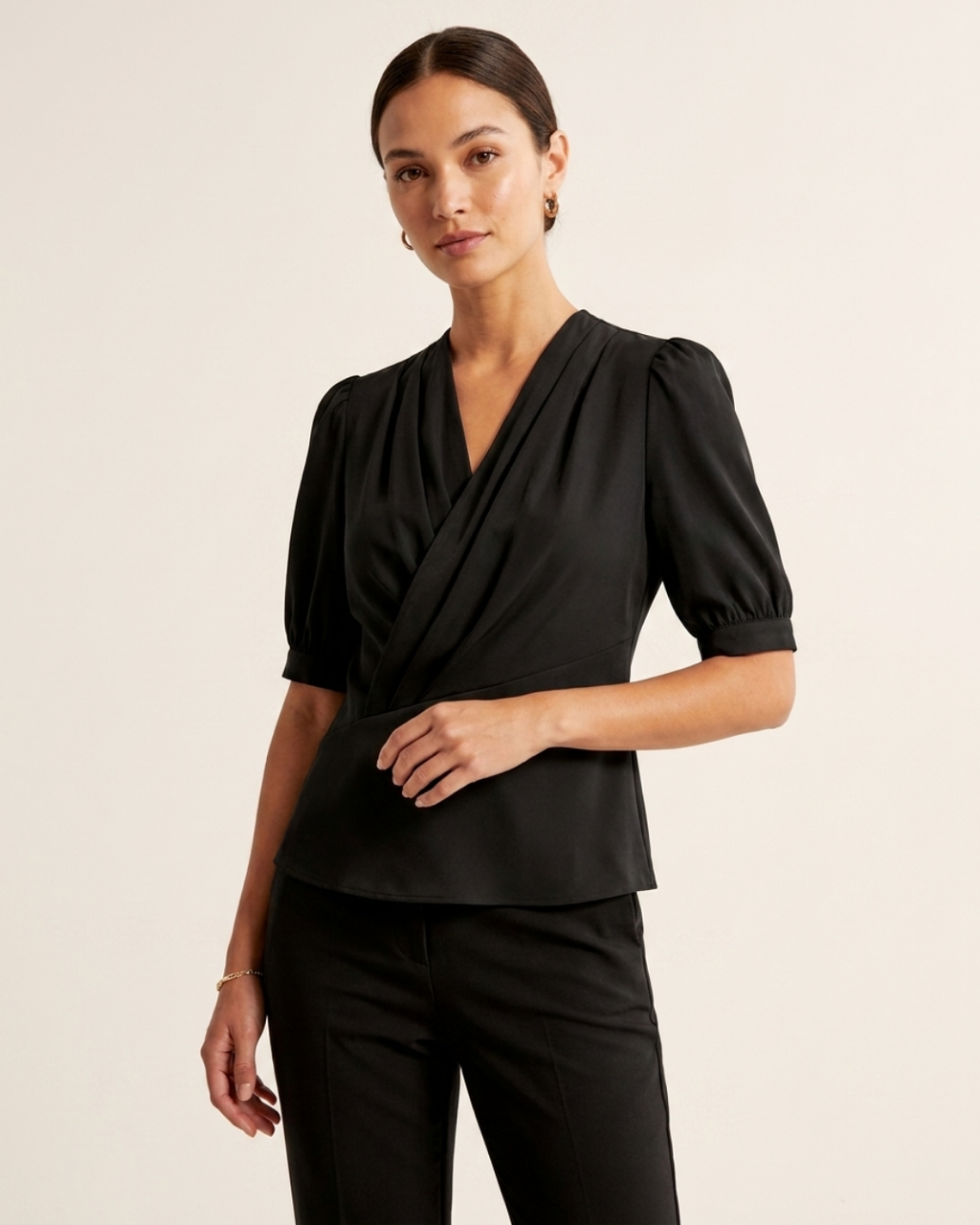 Women's V-Neck Short Sleeve Blouse – Elegant Polyester Shirt Top