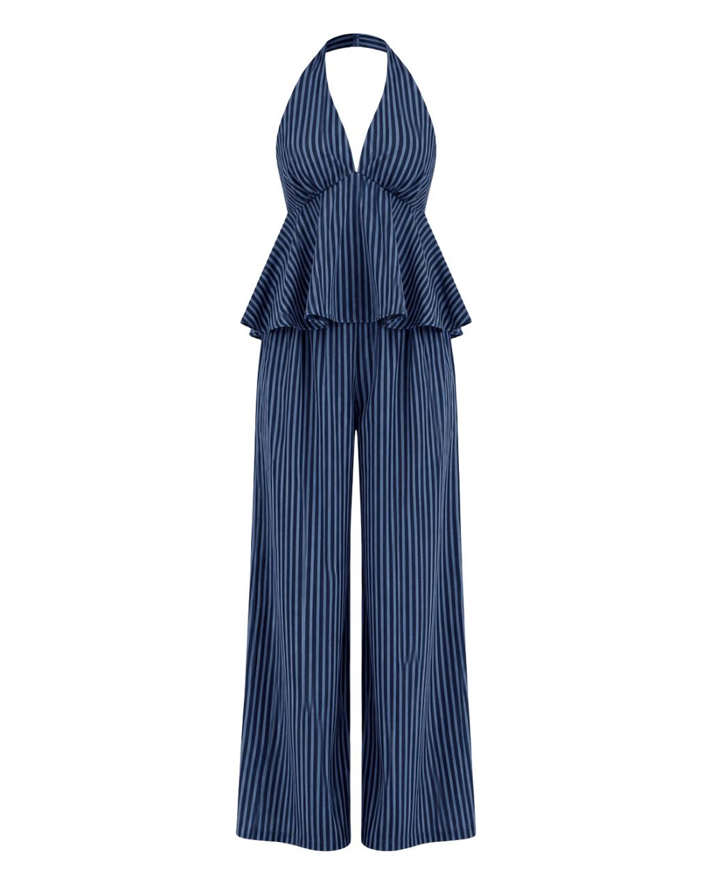 Women's Striped Halter Top & Wide Leg Pants Set – Elegant Summer Two-Piece Outfit
