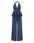 Women's Striped Halter Top & Wide Leg Pants Set – Elegant Summer Two-Piece Outfit