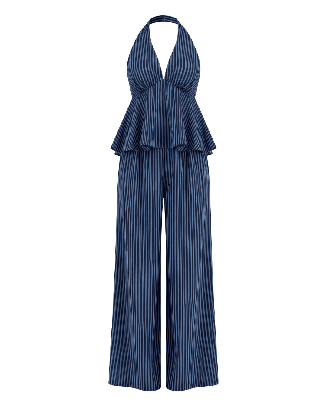 Women's Striped Halter Top & Wide Leg Pants Set – Elegant Summer Two-Piece Outfit