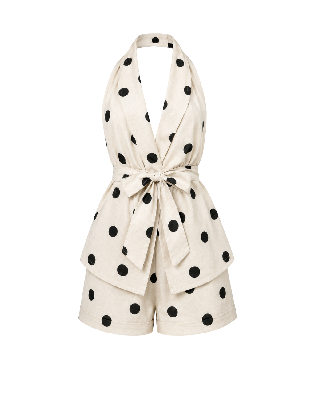 Women's Polka Dot Two-Piece Set – Sleeveless Open Back Polyester Outfit