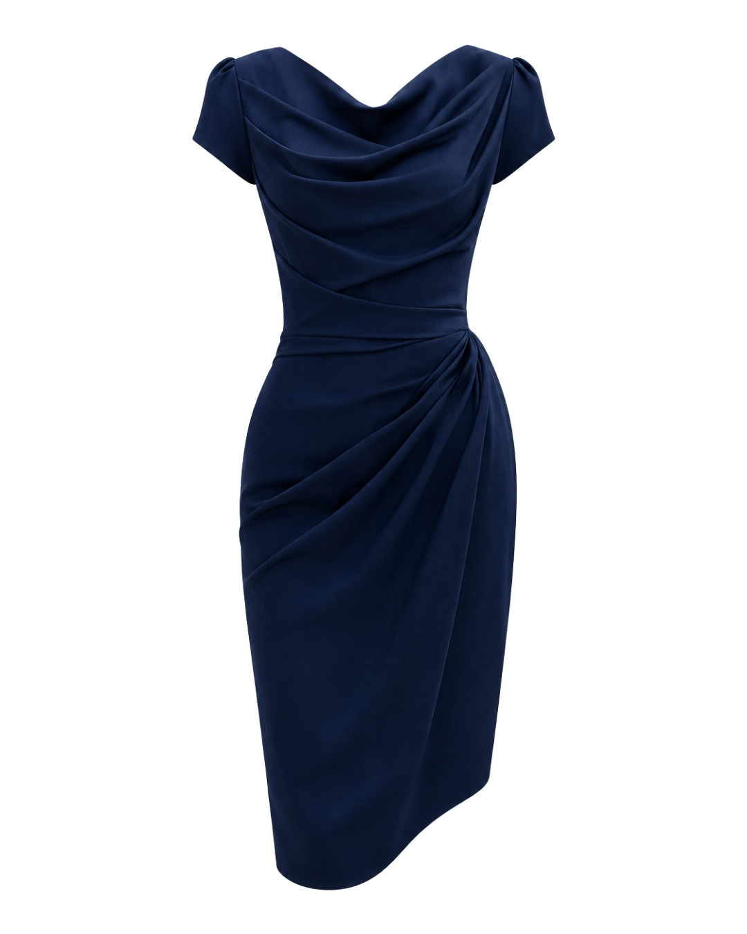 Women's Elegant V-Neck Midi Dress – Slim Fit Short Sleeve Dress