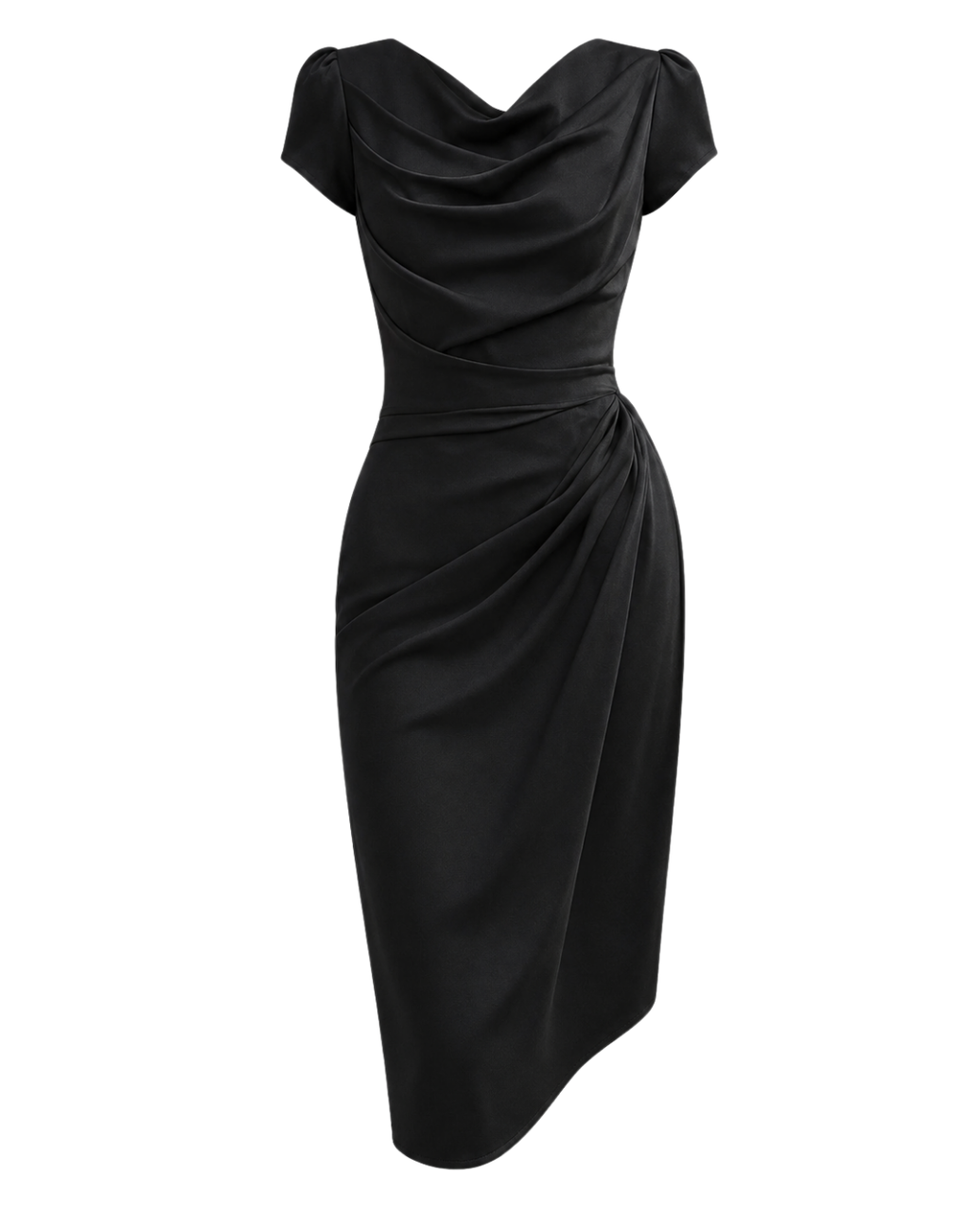 Women's Elegant V-Neck Midi Dress – Slim Fit Short Sleeve Dress