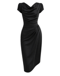 Women's Elegant V-Neck Midi Dress – Slim Fit Short Sleeve Dress