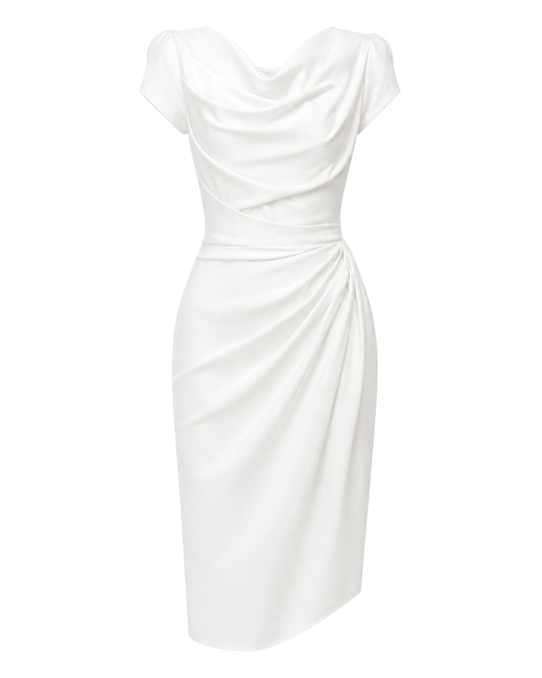 Women's Elegant V-Neck Midi Dress – Slim Fit Short Sleeve Dress
