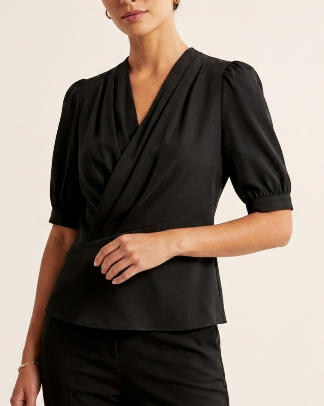 Women's V-Neck Short Sleeve Blouse – Elegant Polyester Shirt Top