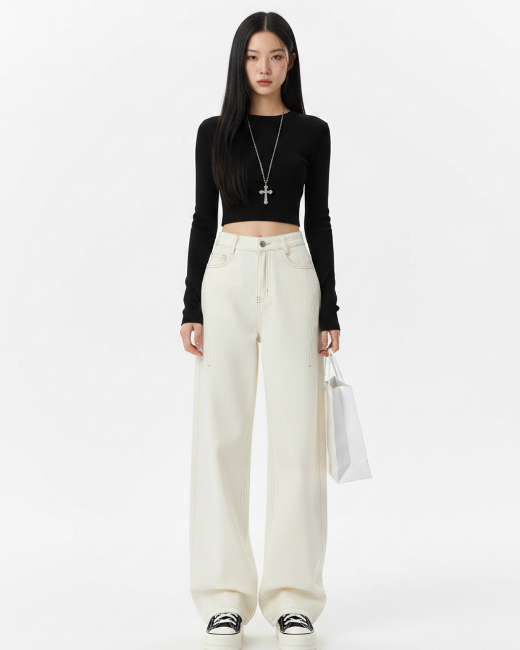 Women's White High-Waisted Wide Leg Jeans – Cotton Denim Trousers