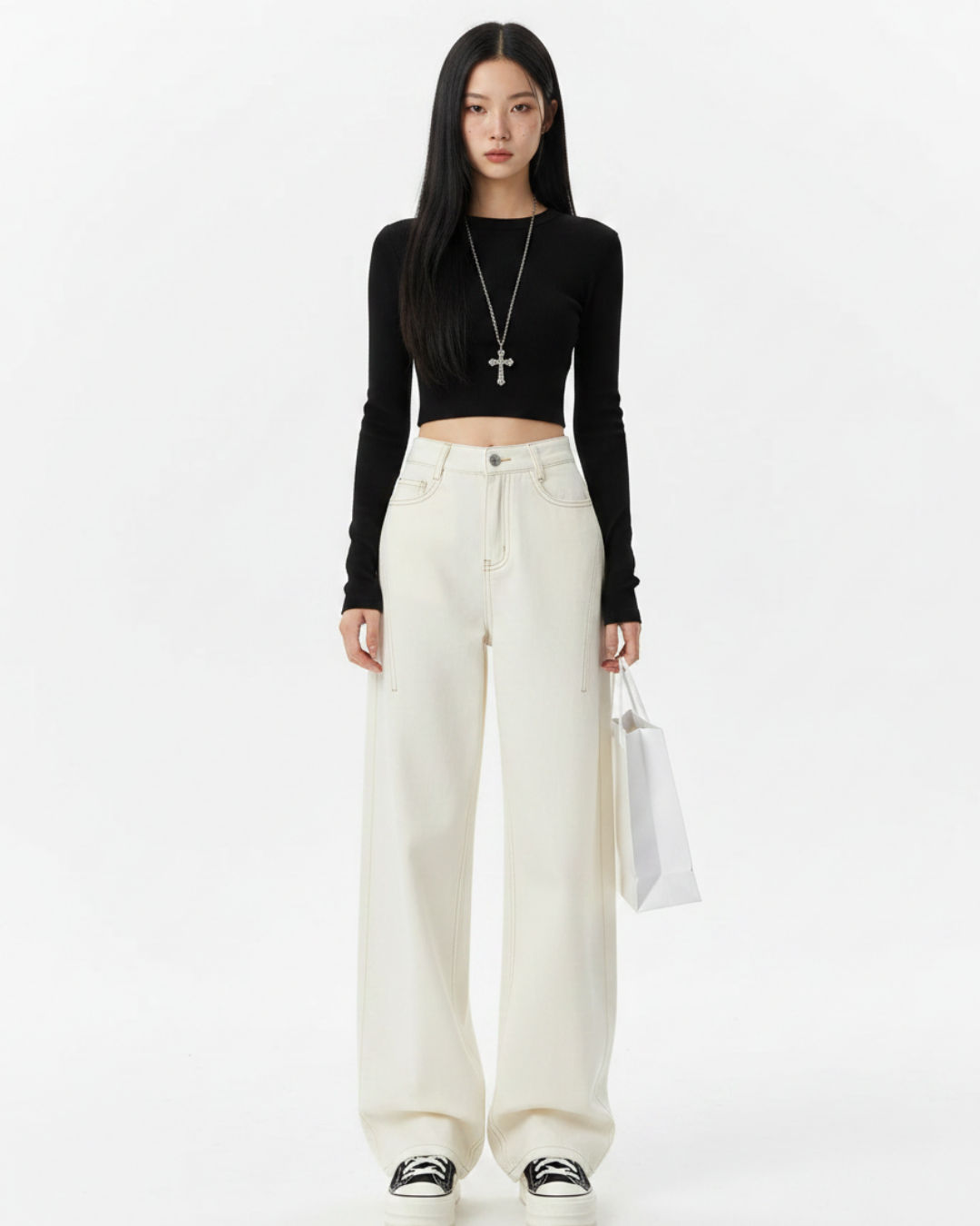 Women's White High-Waisted Wide Leg Jeans – Cotton Denim Trousers