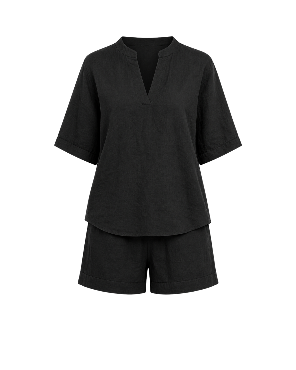 Women's V-Neck Top & Shorts Set – Elegant Summer Two-Piece Outfit