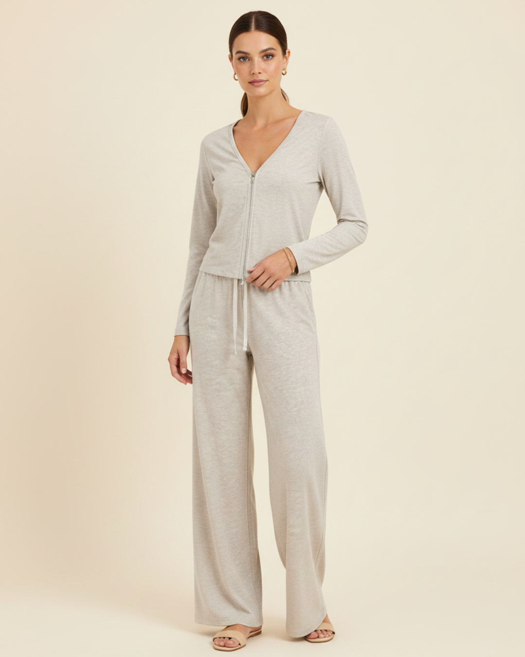 Women's Two-Piece Lounge Set – Long Sleeve Top & Relaxed Trousers
