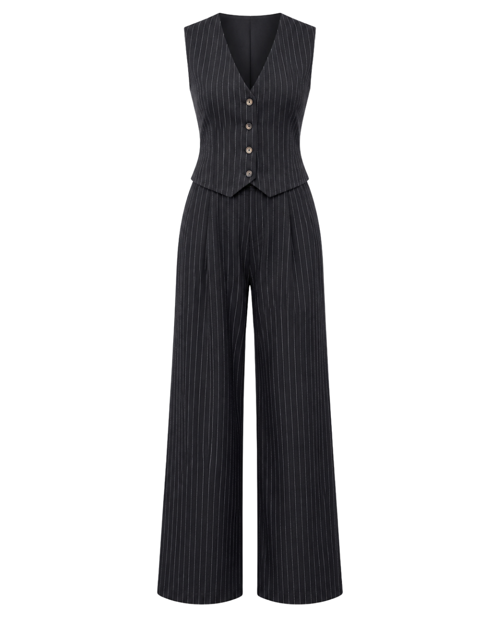 Women's Pinstripe Vest & Wide Leg Trouser Set – Elegant Two-Piece Outfit