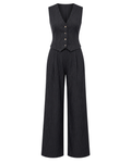 Women's Pinstripe Vest & Wide Leg Trouser Set – Elegant Two-Piece Outfit