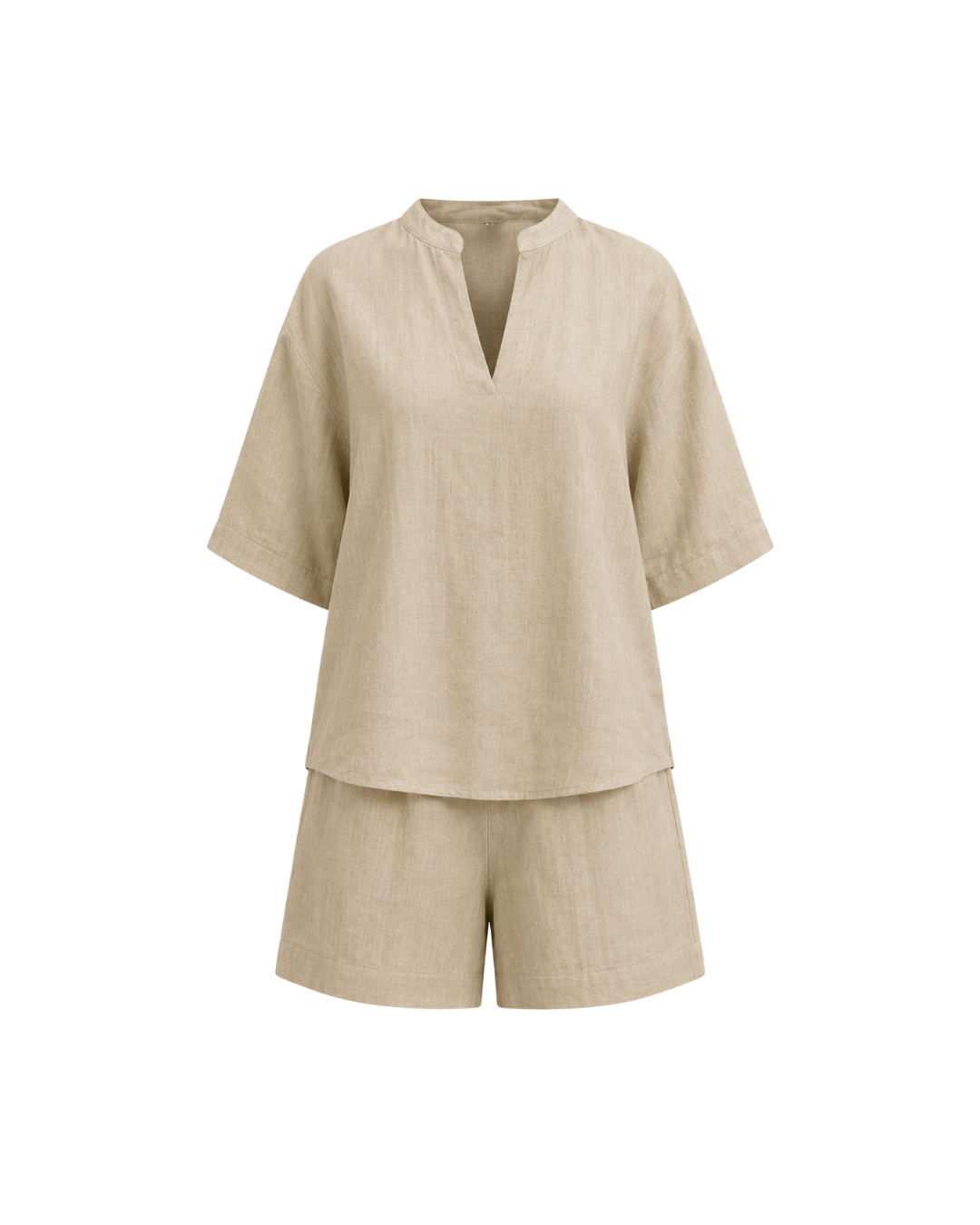 Women's V-Neck Top & Shorts Set – Elegant Summer Two-Piece Outfit