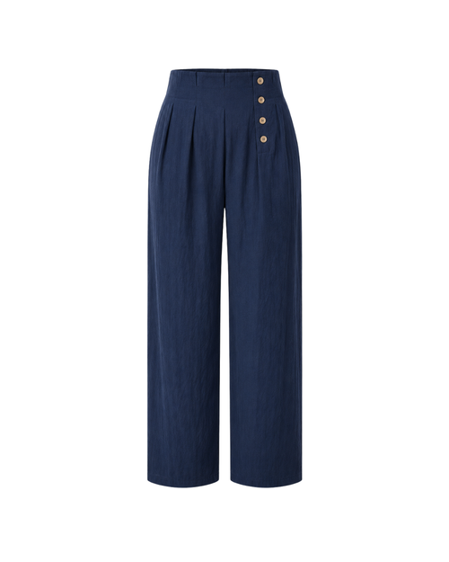 Women's Cotton Linen High-Waisted Trousers – Straight Leg Casual Pants