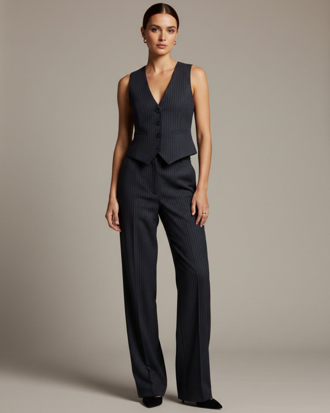 Women's Pinstripe Vest & Wide Leg Trouser Set – Elegant Two-Piece Outfit