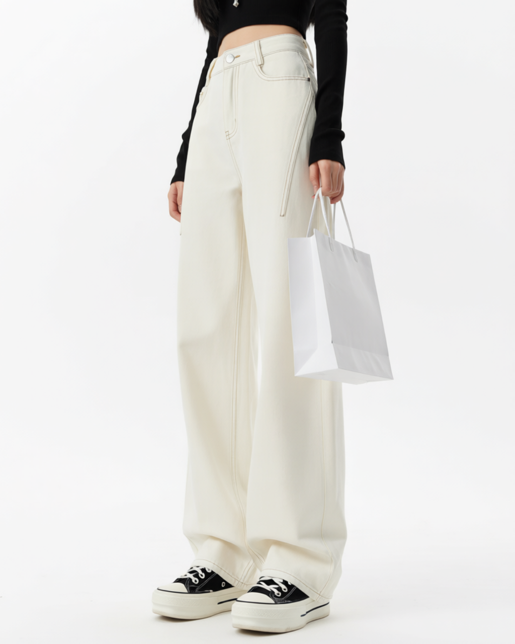 Women's White High-Waisted Wide Leg Jeans – Cotton Denim Trousers