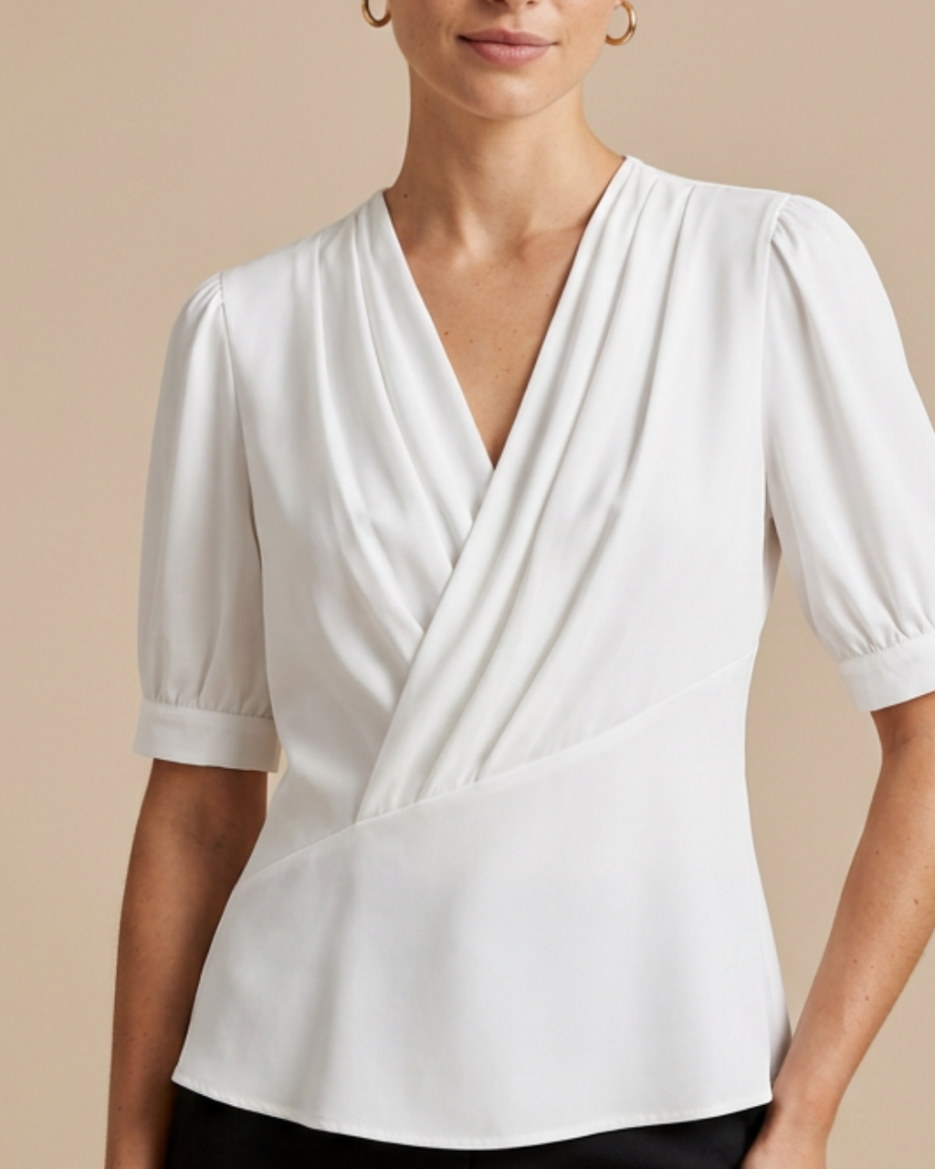 Women's V-Neck Short Sleeve Blouse – Elegant Polyester Shirt Top