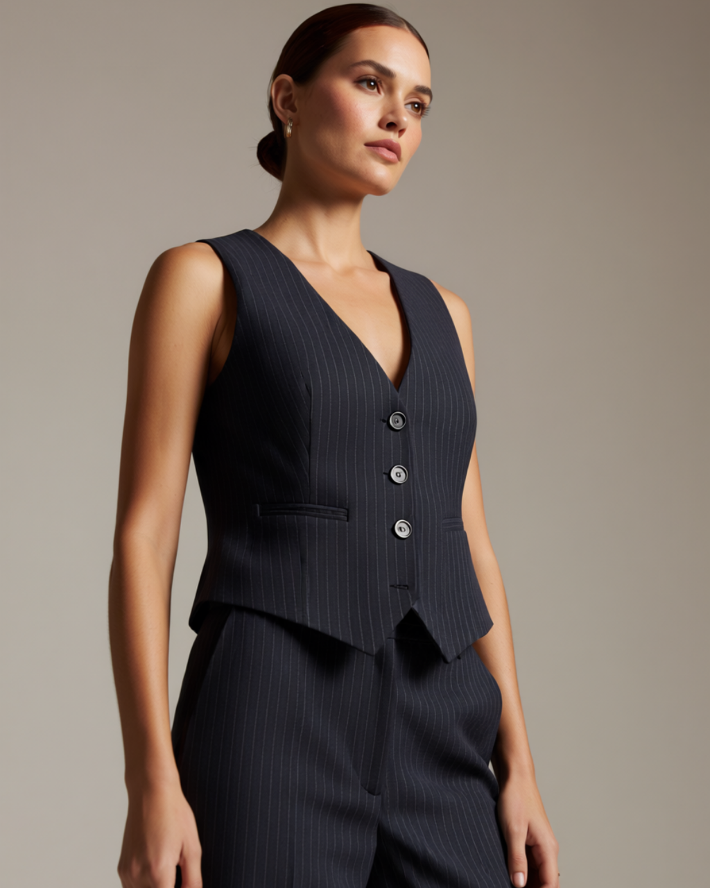 Women's Pinstripe Vest & Wide Leg Trouser Set – Elegant Two-Piece Outfit
