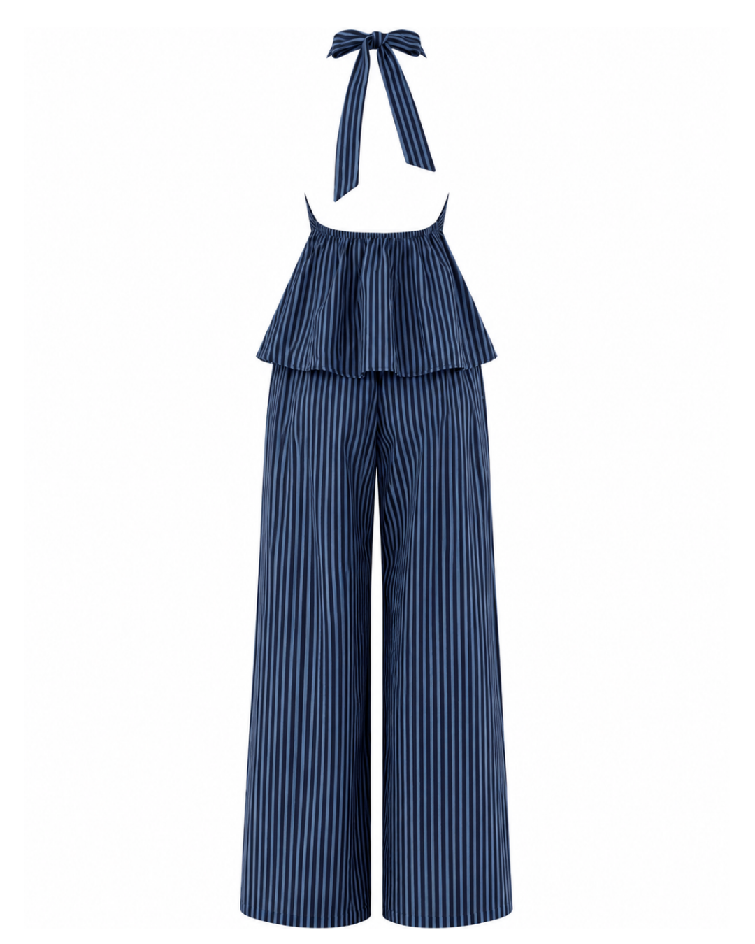 Women's Striped Halter Top & Wide Leg Pants Set – Elegant Summer Two-Piece Outfit