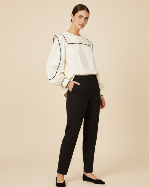 Women's Cotton Contrast Stitch Shirt – Elegant Long Sleeve Blouse