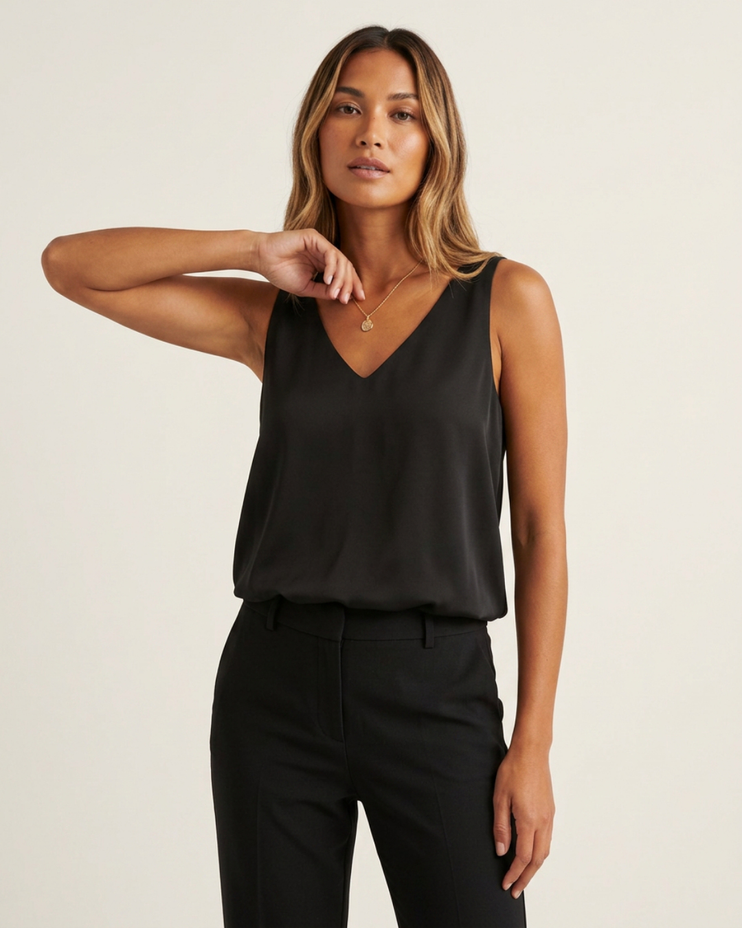 Women's V-Neck Satin Camisole Top – Elegant Sleeveless Summer Blouse