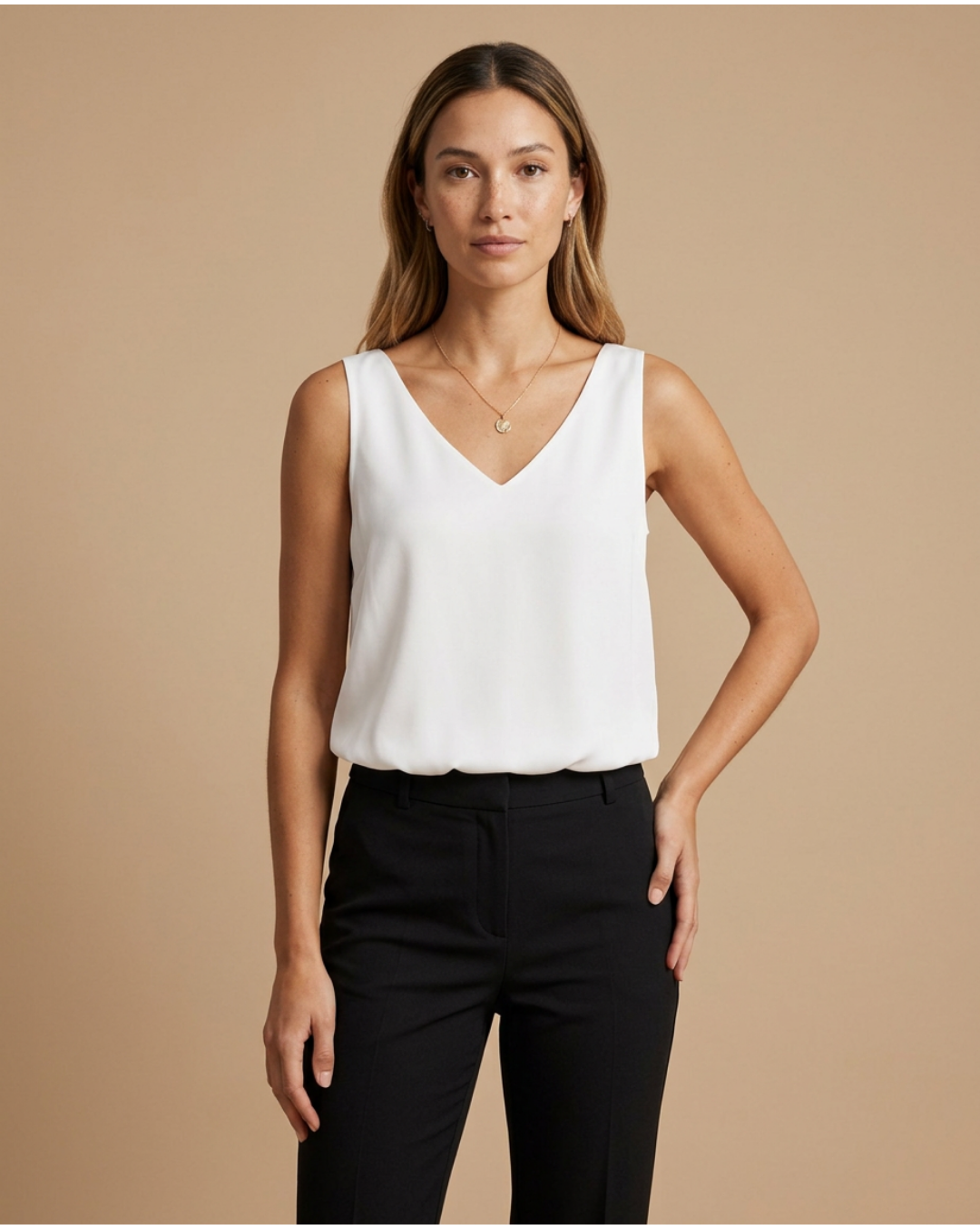 Women's V-Neck Satin Camisole Top – Elegant Sleeveless Summer Blouse