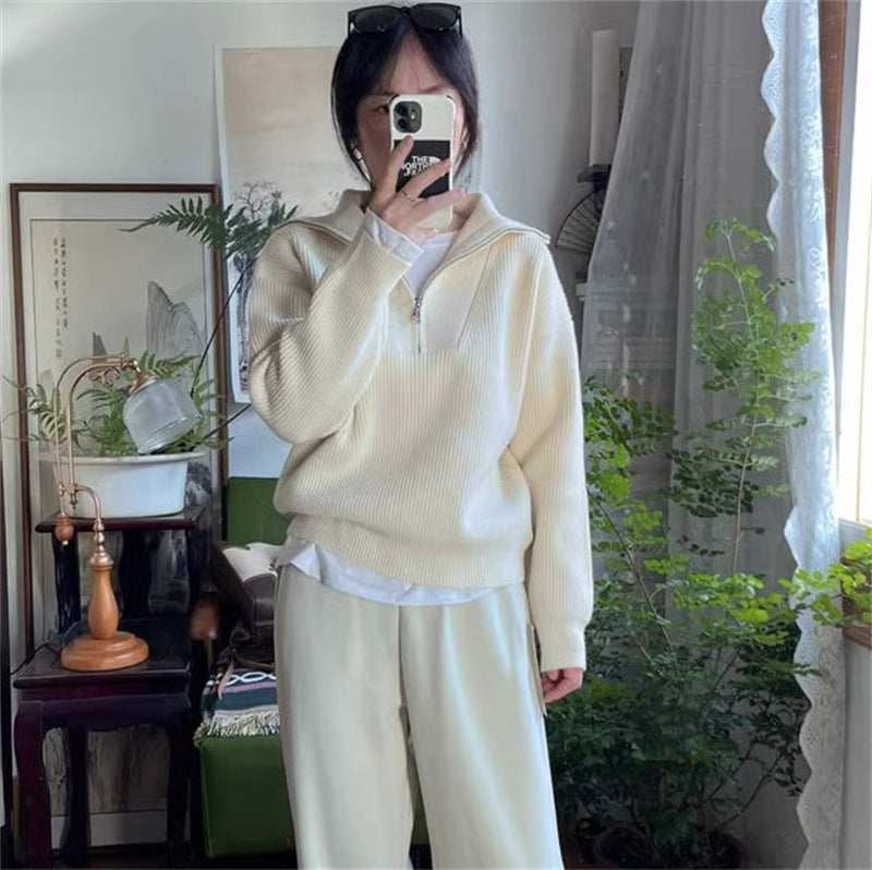 Women's Polyester Knit Pullover Sweater – Relaxed Loose Fit Top