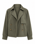 Women's Short Trench Coat – Polyester Lapel Jacket