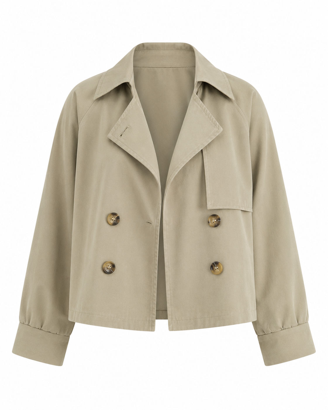 Women's Short Trench Coat – Polyester Lapel Jacket