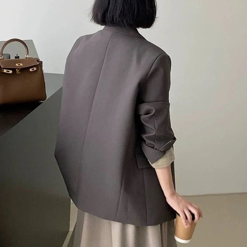 Women's Single-Button Blazer – Elegant Relaxed Fit Office Jacket