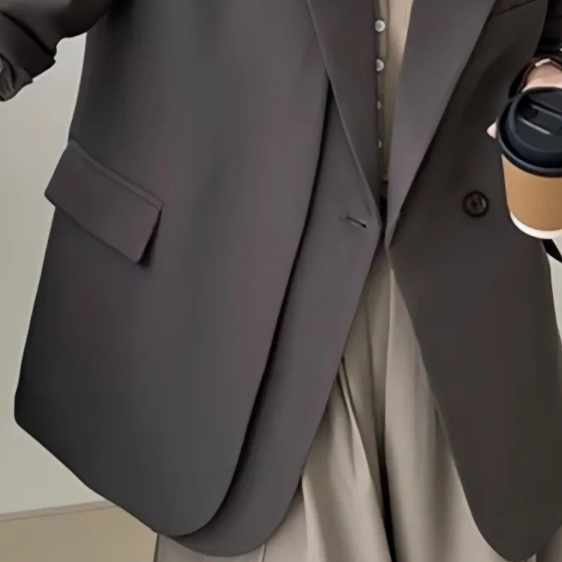 Women's Single-Button Blazer – Elegant Relaxed Fit Office Jacket