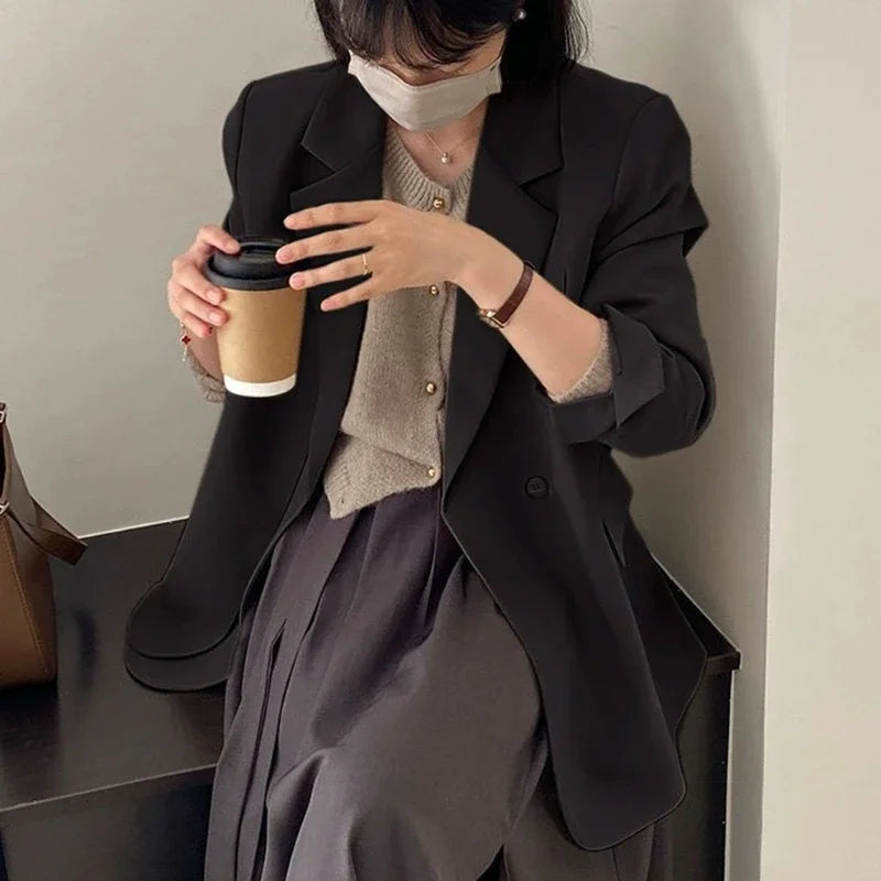 Women's Single-Button Blazer – Elegant Relaxed Fit Office Jacket