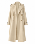 Women's Long Trench Coat – Elegant Polyester Khaki Outerwear